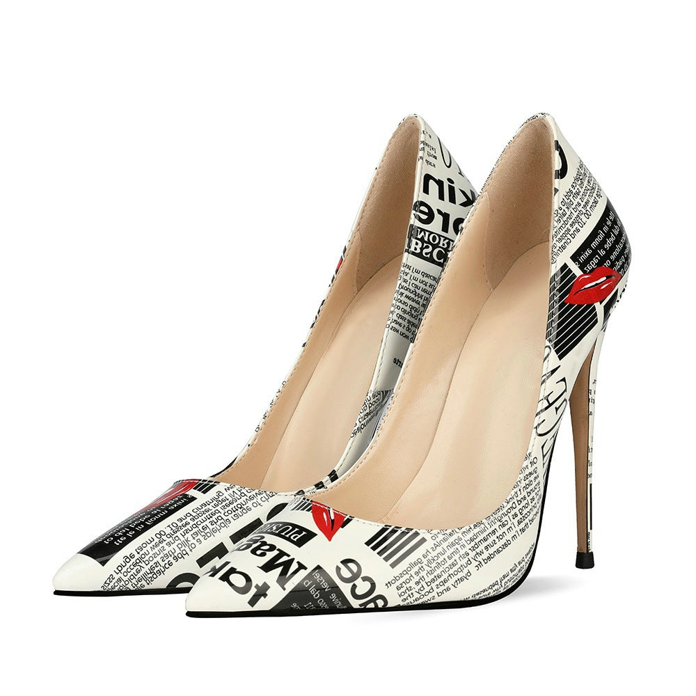 Newspaper print stiletto heel