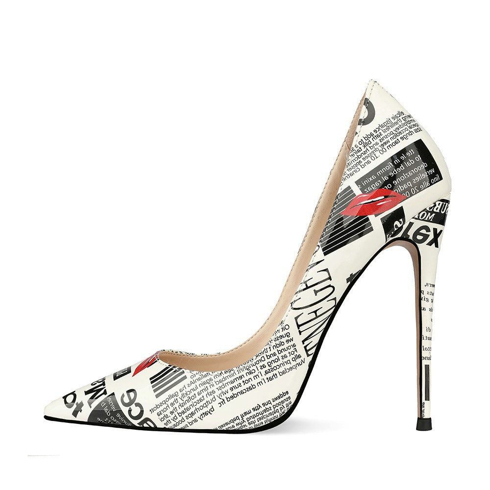 Newspaper print stiletto heel