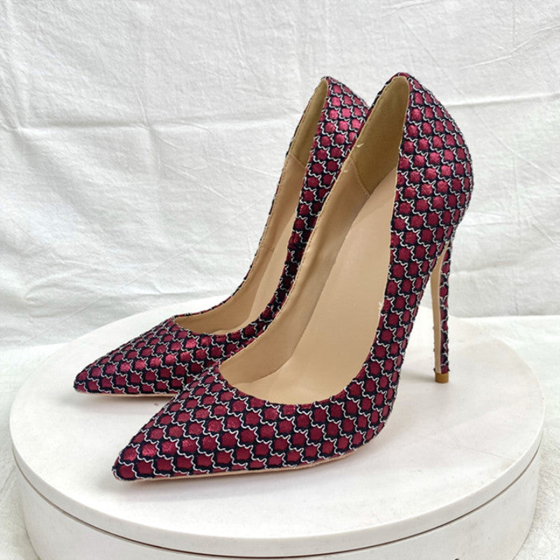 Maroon mesh pattern stiletto heel