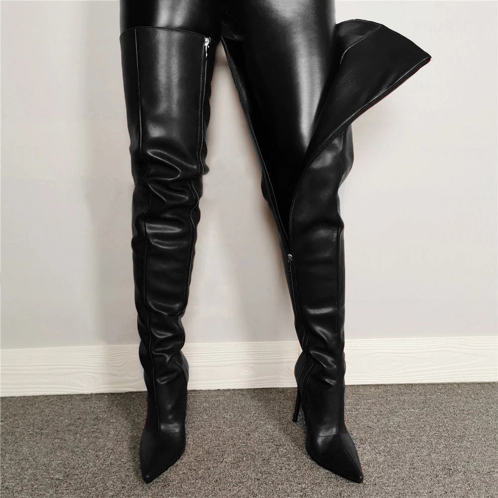 Thigh high leather stilleto boots