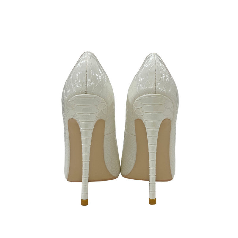 White snake skin stiletto heels