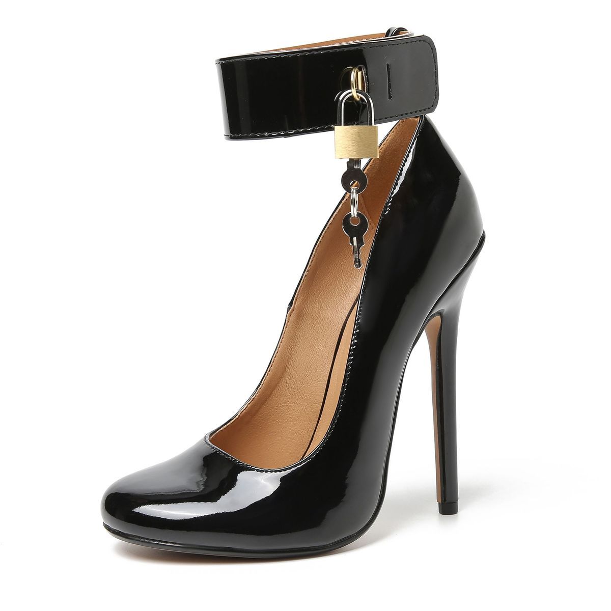 Red stiletto padlock heels