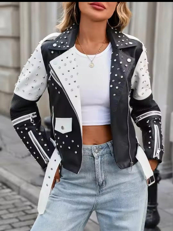 Leather looking studded jacket