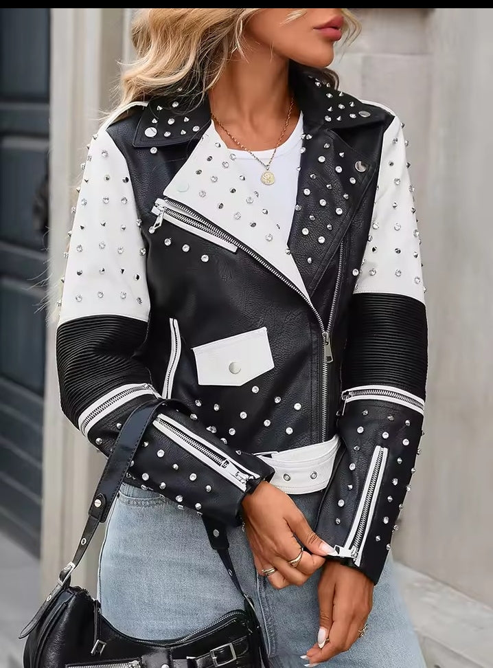 Leather looking studded jacket