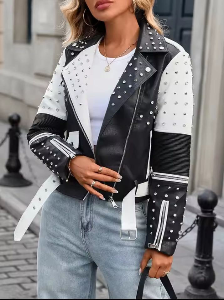 Leather looking studded jacket