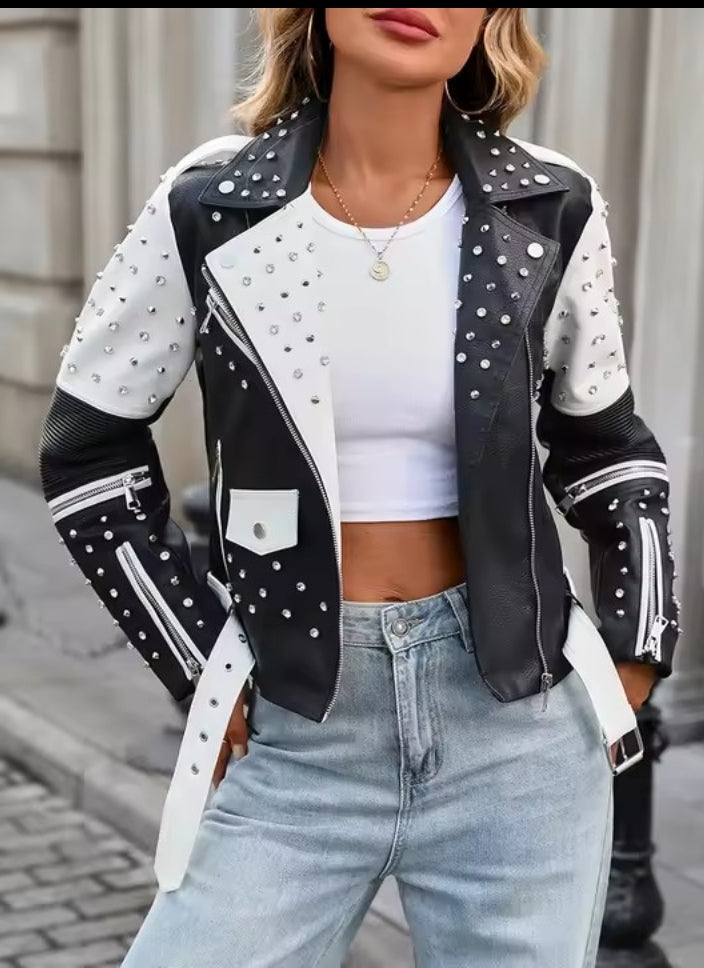 Leather looking studded jacket