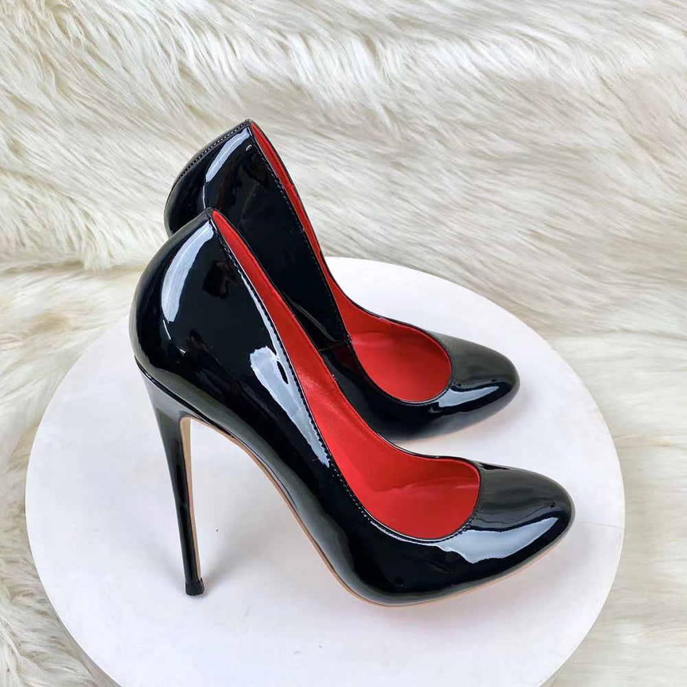 Black round toe stiletto heels