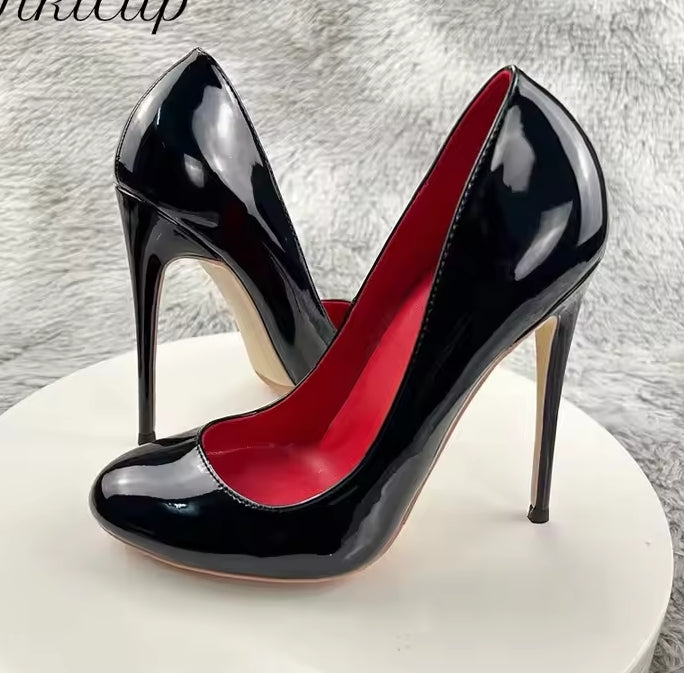 Black round toe stiletto heels