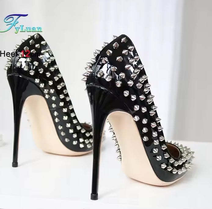 Studded black stiletto heels