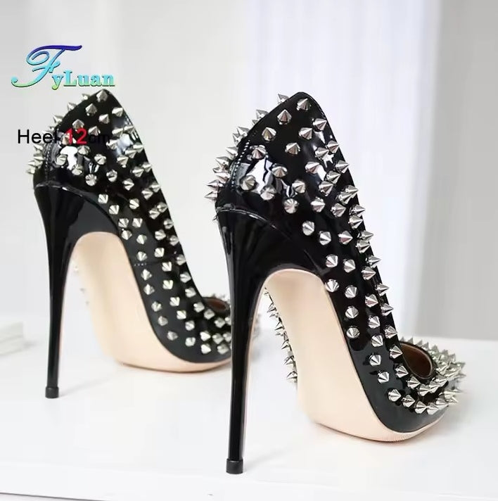 Studded black stiletto heels