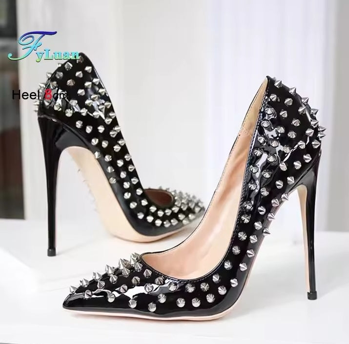 Studded black stiletto heels