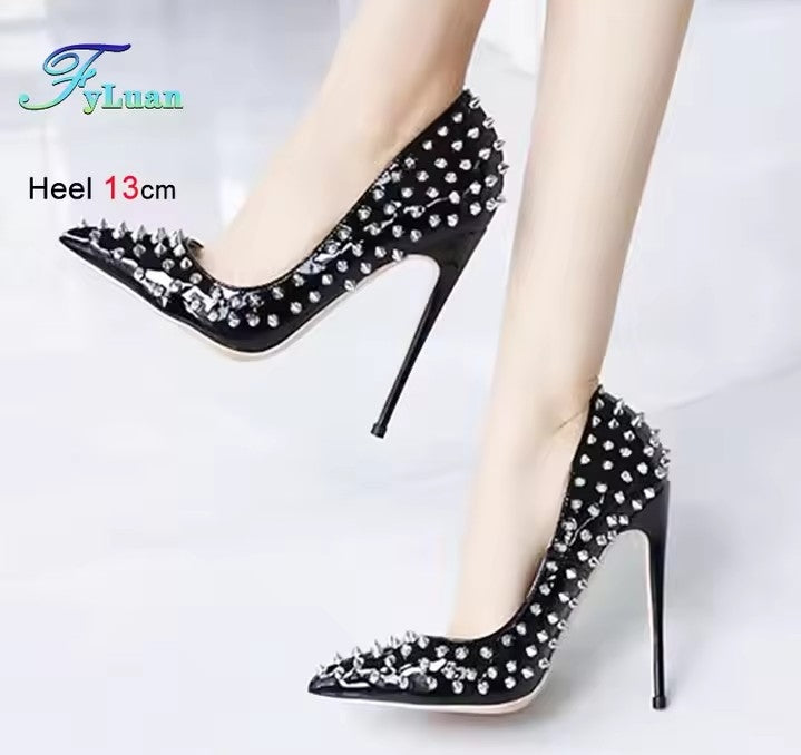 Studded black stiletto heels