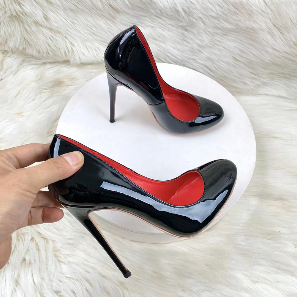 Black round toe stiletto heels