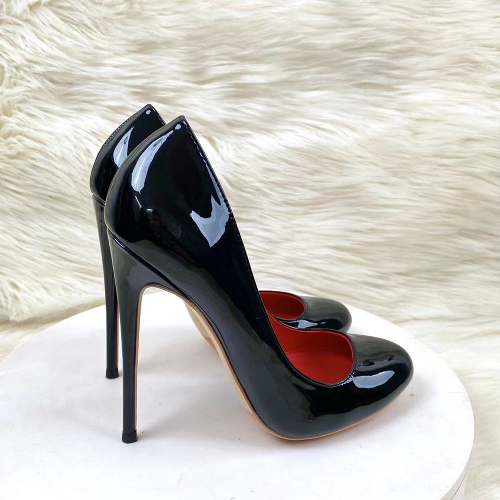 Black round toe stiletto heels